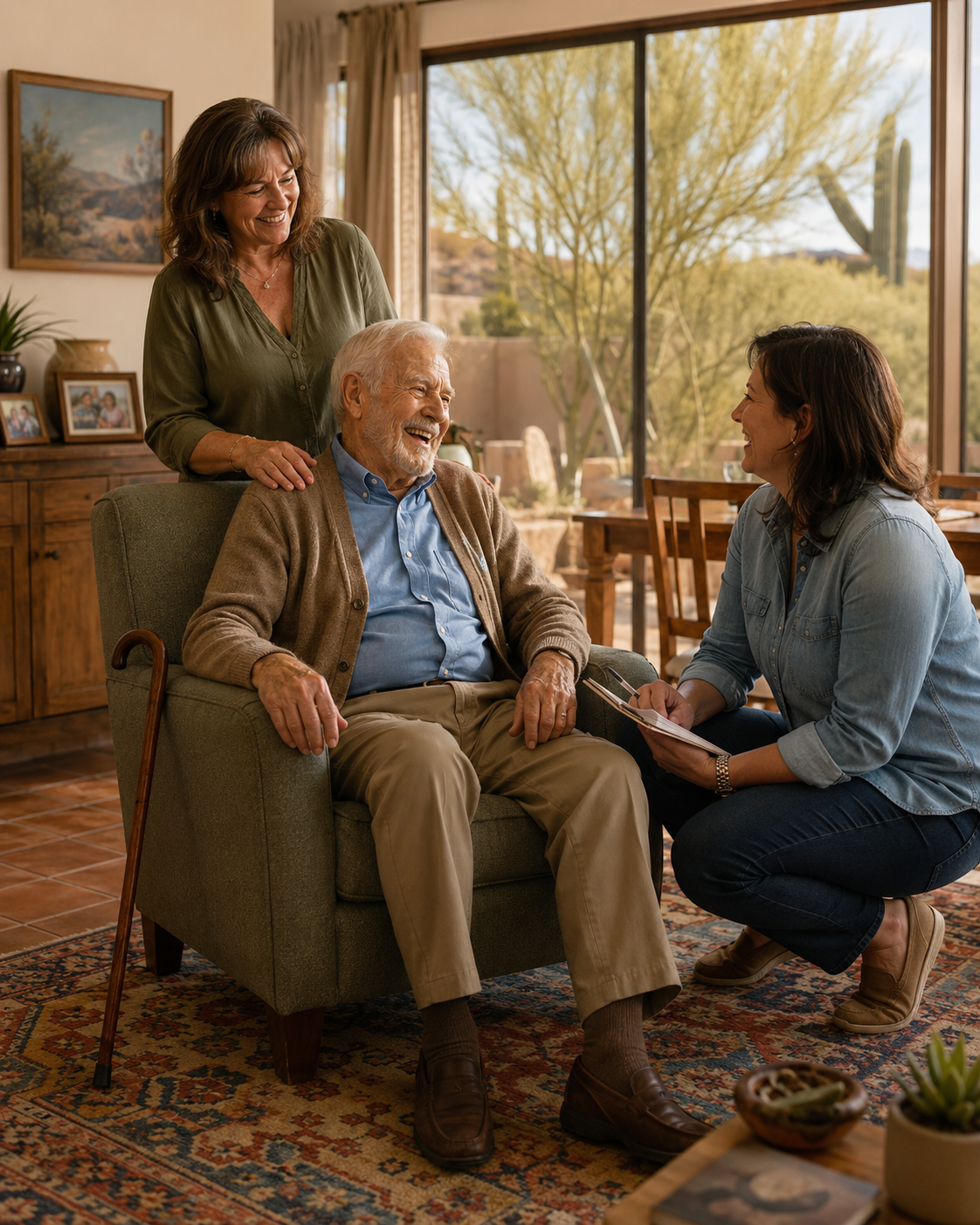 Family caregiver and senior at home